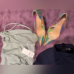 INC International Concepts Iridescent Heels with two dress bundle outfits